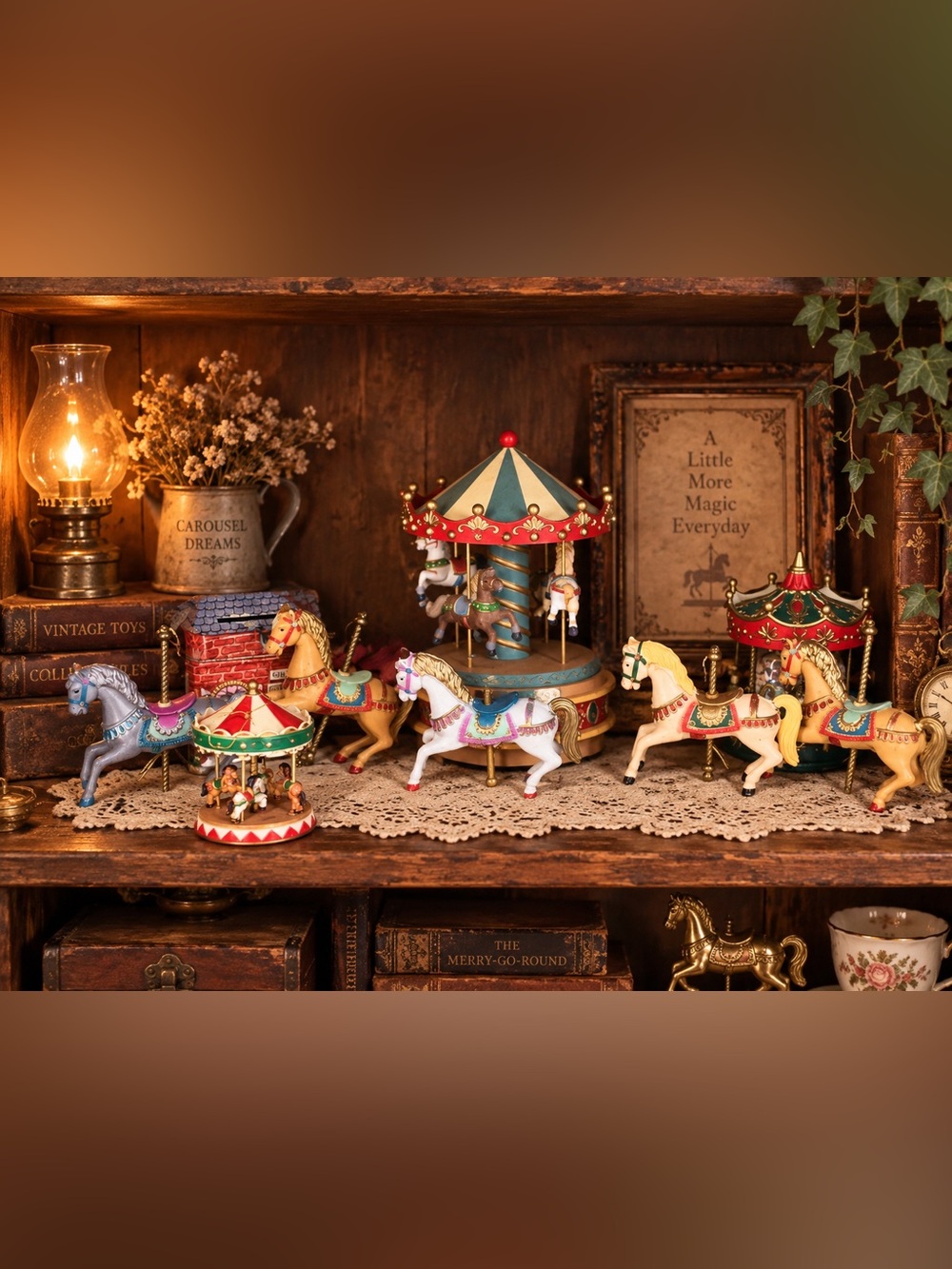 Vintage 80s Enesco Christmas Carousel Set